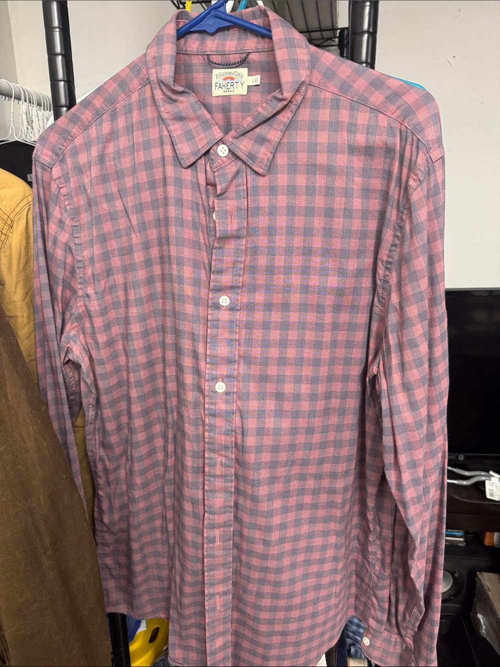 Faherty Movement  Pink and Gray Plaid Button-Down Shirt
